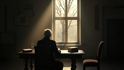 Elderly man reading the book sitting down