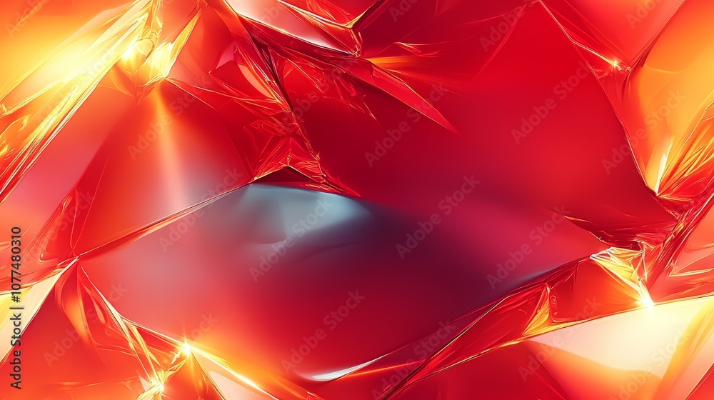 Wall mural abstract shiny red pattern with metallic texture and dynamic light reflections