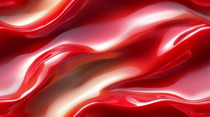 Obraz premium Glossy red abstract waves: vibrant fluid art with modern metallic texture