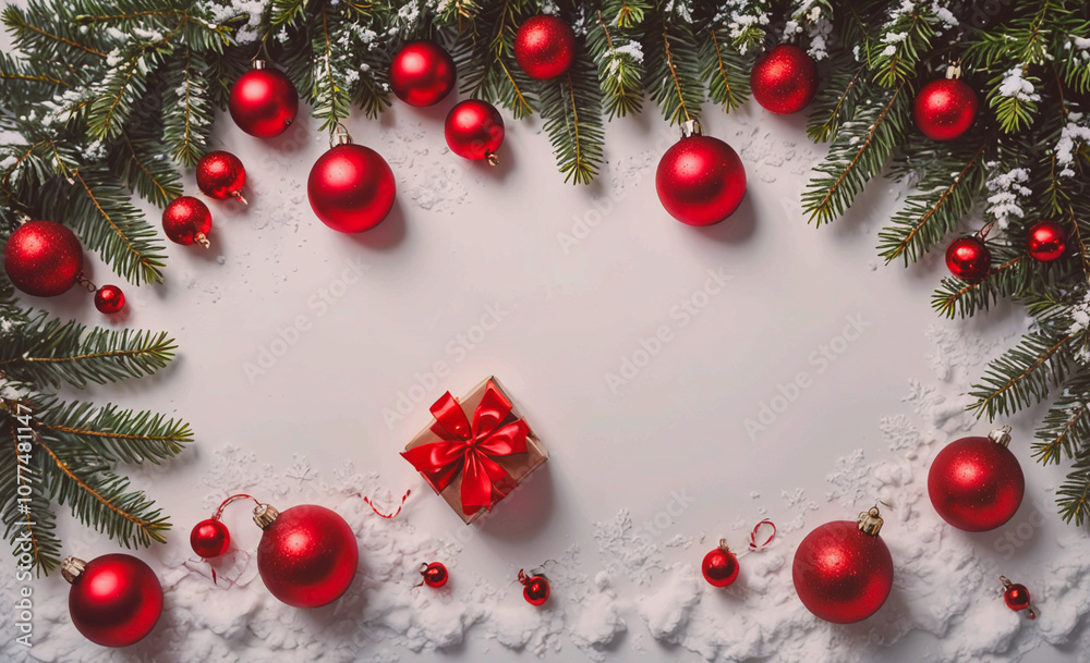 Poster Red box with a red ribbon sits in the middle of a Christmas tree