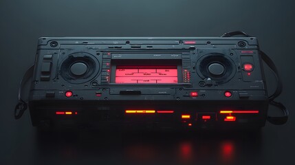 Fototapeta premium A retro boombox with glowing red elements, evoking nostalgia for music and audio technology.
