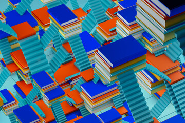 Abstract colorful books and stairs in an educational scene