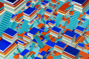 Abstract colorful books and stairs in an educational scene
