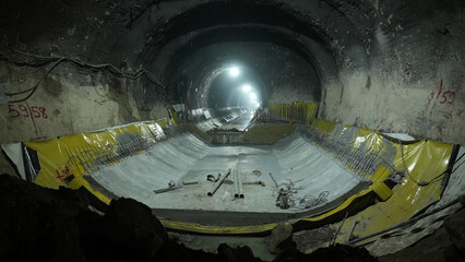 invert concrete pavement on the ground in metro tunnel construction