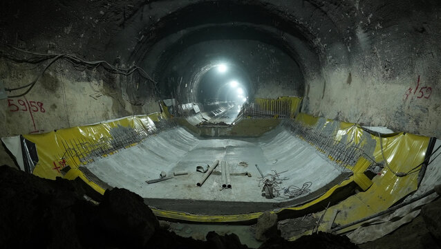 invert concrete pavement on the ground in metro tunnel construction