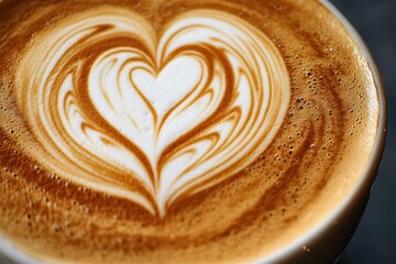 Close-up of coffee with heart-shaped latte art