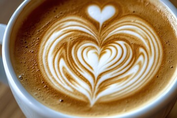 Close-up of intricate latte art with heart shapes
