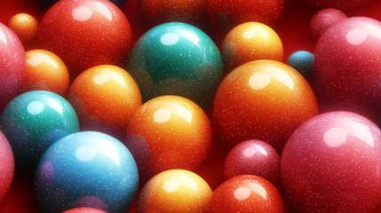 Vibrant collection of colorful glossy spheres with sparkling texture
