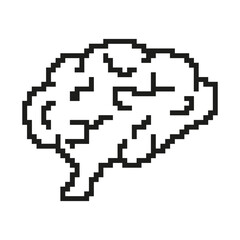 Pixelated Brain Icon. Digital Symbol of Human Mind in Pixel Art Style. Cognitive and Neural Design. Intelligence and Thought Process. Isolated Vector Illustration