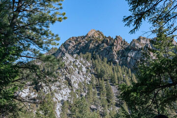 Eldorado Canyon State Park in Colorado. View of mountains along hiking trail on beautiful blue sky afternoon