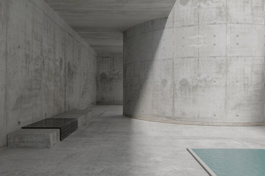 Contemporary architecture space in concrete, 3d rendering