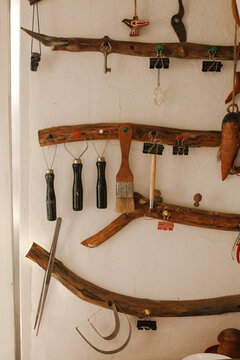 work tools hanging on the wall