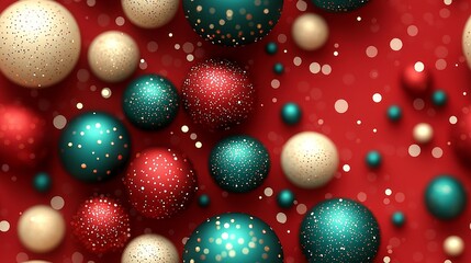 Festive abstract background with floating colorful spheres on red