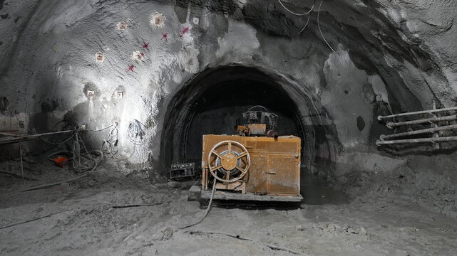 drilling machine excavates in subway tunnel construction