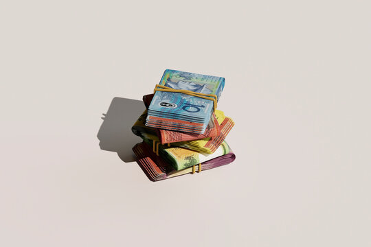 3D Render of Stacked Australian Banknotes Pile