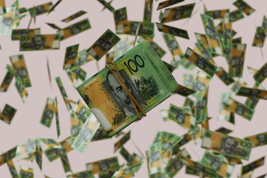 3D Render of Flying Australian Dollar Banknotes