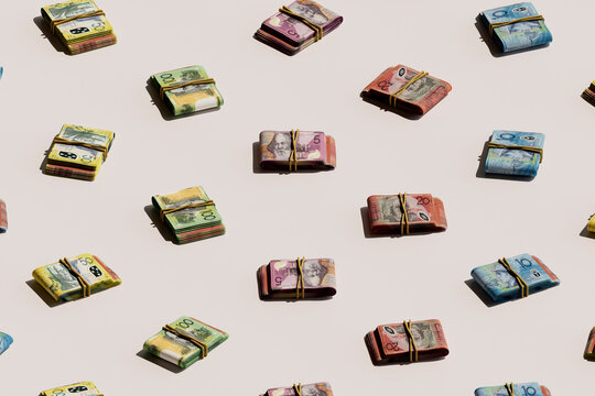 3D Render of Australian Dollar Banknotes in Pattern