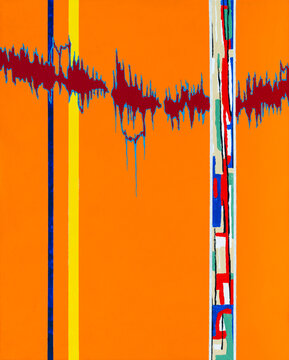 An abstract painting with columns and a waveform