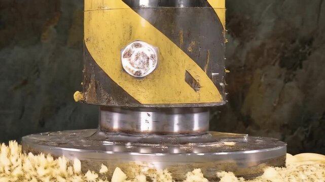 Hydraulic press crushing pumpkin in slow motion with mesmerizing detail