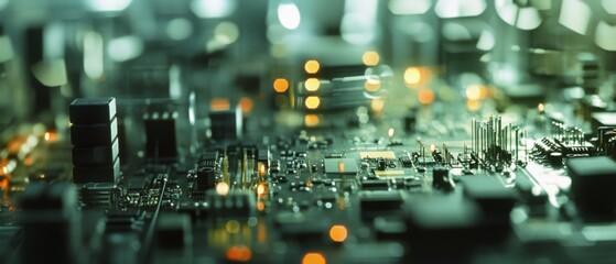 Close-up of a circuit board with glowing lights, representing the intricate beauty and complexity of modern technology.