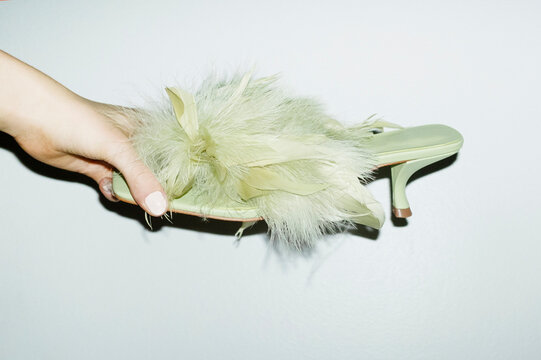 Colourful fashion stylish elegant feather heel shoe & hard flashlight