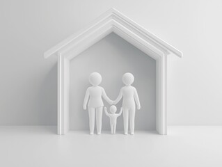 White family figures under a house roof symbolizing home and protection