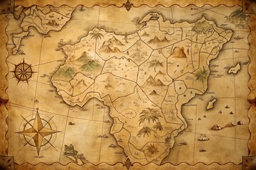 Obraz premium Vintage treasure map with detailed geographic features