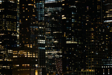New York City nightscape showcasing illuminated high-rise buildings