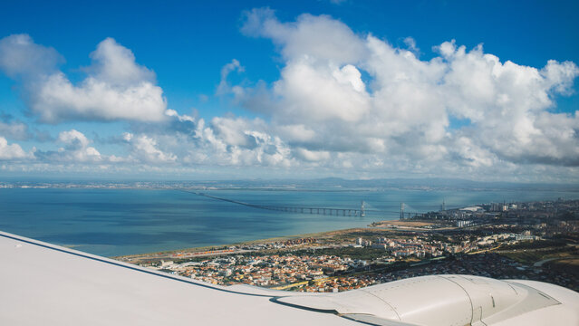  Aerial view of Lisbon Vasco da Gama Bridge 