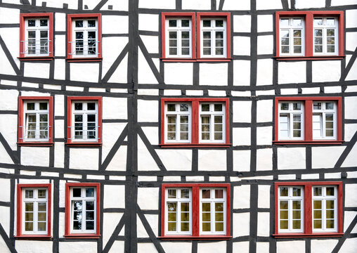 Architecture background with windows on German fachwerk building