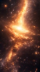 A stunning cosmic view of a galaxy, showcasing swirling stars and luminous gas formations.