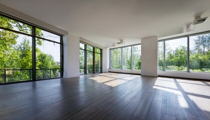 Obraz premium bright open space with large windows and greenery