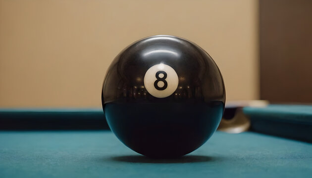 number 8 black billiard ball on a pool table