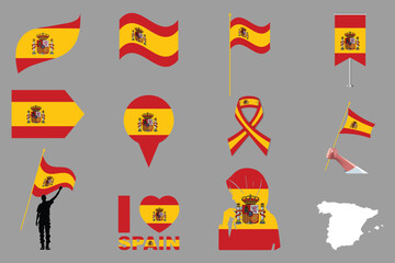 Fototapeta premium Flag of Spain Set, Original and simple Spain flag Bundle, vector illustration of Spain flag Collection 
