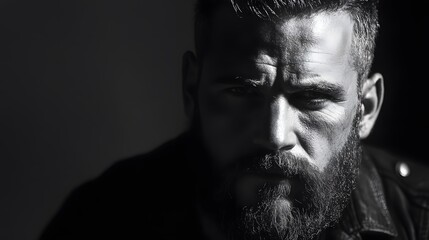 Obraz premium A portrait of a man with a distinctive beard face in black and white