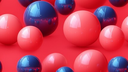 Vibrant abstract spheres in red and blue tones on glossy surface