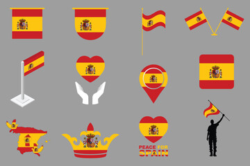 Fototapeta premium Flag of Spain Set, Original and simple Spain flag Bundle, vector illustration of Spain flag Collection 