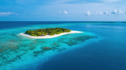 Obraz premium Aerial View of a Lush Tropical Island with White Sand Beach and Turquoise Water