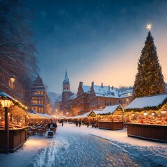 Versatile backgrounds such as snowy landscapes, festive cityscapes, cozy interiors with fireplaces, and bustling Christmas markets with out people