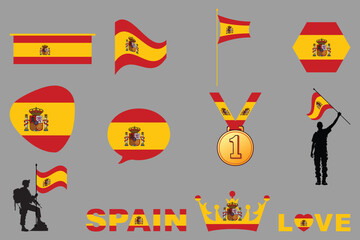 Flag of Spain Set, Original and simple Spain flag Bundle, vector illustration of Spain flag Collection
