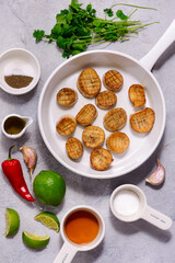 King Oyster Mushrooms with Chili, Lime and Cilantro .selective focus