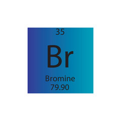 Br Bromine Halogen Chemical Element Periodic Table. Simple flat square vector illustration, simple clean style Icon with molar mass and atomic number for Lab, science or chemistry class.
