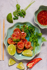 King Oyster Mushrooms with Chili, Lime and Cilantro .selective focus