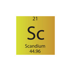 Sc Scandium Transition metal Chemical Element Periodic Table. Simple flat square vector illustration, simple clean style Icon with molar mass and atomic number for Lab, science or chemistry class.