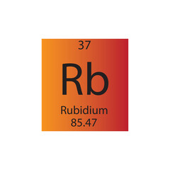 Rb Rubidium Alkali metal Chemical Element Periodic Table. Simple flat square vector illustration, simple clean style Icon with molar mass and atomic number for Lab, science or chemistry class.