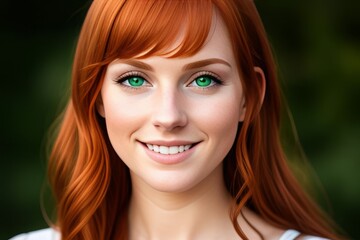 Fototapeta premium portrait young woman redhead smile looking at camera, park with tree on background