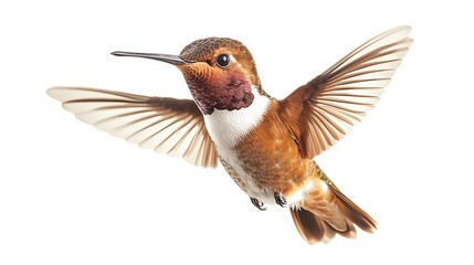 Fototapeta premium Stunning rufous hummingbird male with shimmering feathers on light background.