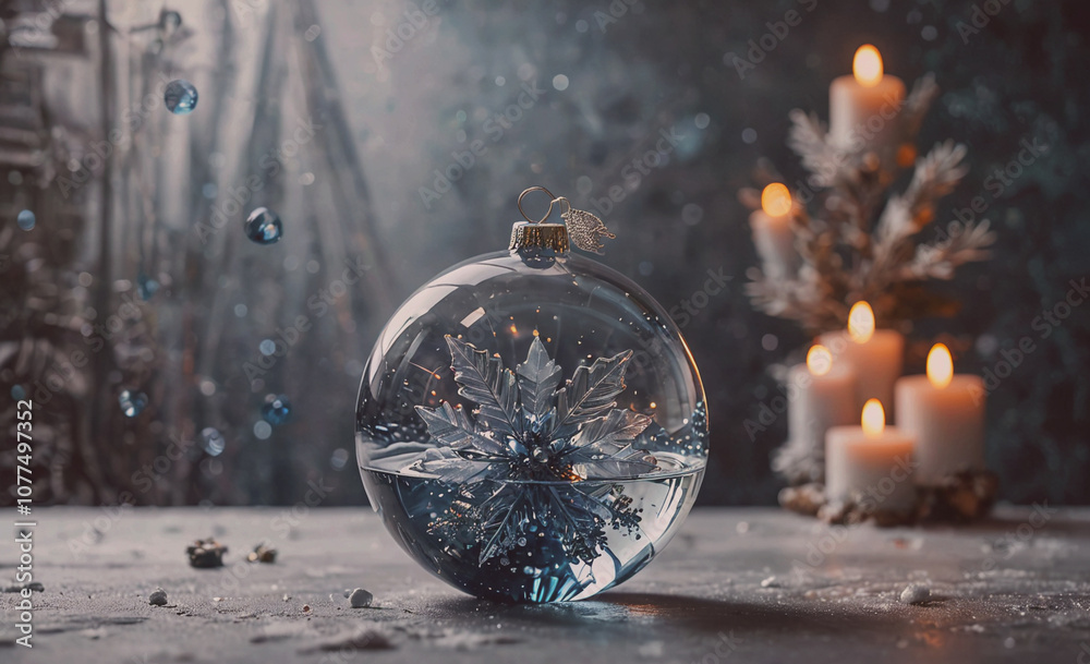 Poster glass ball with a snowflake inside of it