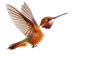 Fototapeta premium Rufous hummingbird male displaying iridescent feathers on white background.