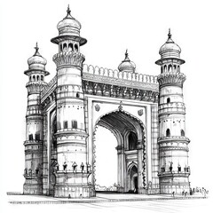 Hand drawn Hyderabad charminar on white background sketch "ai generated"